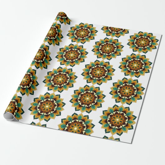 Mandala Pattern 02 in geel & tan Cadeaupapier (Uitgerold)