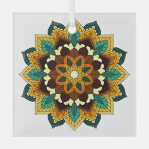 Mandala Pattern 02 in geel & tan Glas Ornament