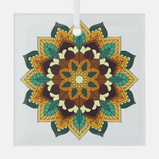 Mandala Pattern 02 in geel & tan Glas Ornament (Voorkant)