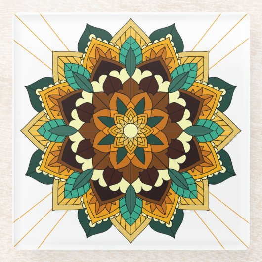 Mandala Pattern 02 in geel & tan Glazen Onderzetter (Voorkant)
