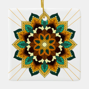 Mandala Pattern 02 in geel & tan Keramisch Ornament