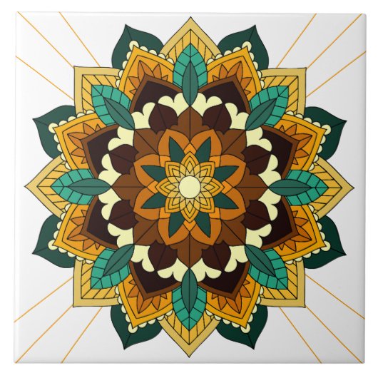 Mandala Pattern 02 in geel & tan keramische Tegel Tegeltje (Voorkant)