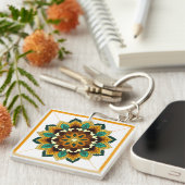 Mandala Pattern 02 in geel & tan Key Ring Sleutelhanger (Voorkant Rechts)
