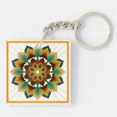 Mandala Pattern 02 in geel & tan Key Ring Sleutelhanger (Achterkant)