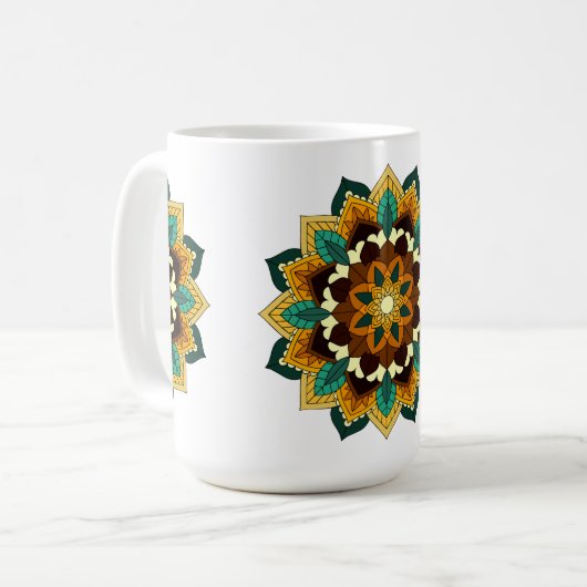 Mandala Pattern 02 in geel & tan koffie Mok (Voorkant links)