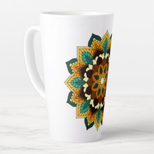 Mandala Pattern 02 in geel & tan Latte Mok (Linkerhoek)