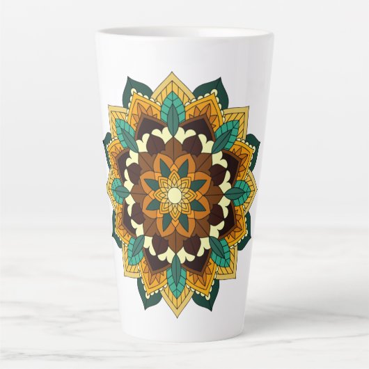 Mandala Pattern 02 in geel & tan Latte Mok (Voorkant)