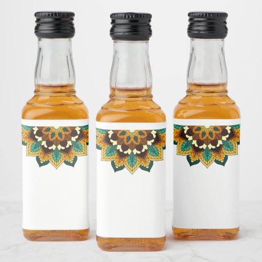 Mandala Pattern 02 in geel & tan Likeurfles Etiket (Flessen)