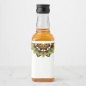 Mandala Pattern 02 in geel & tan Likeurfles Etiket (Voorkant)