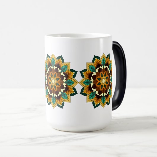 Mandala Pattern 02 in geel & tan Magische Mok (Voorkant rechts)