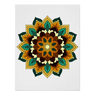 Mandala Pattern 02 in geel & tan Perfect Poster
