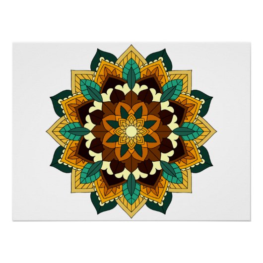 Mandala Pattern 02 in geel & tan Perfect Poster (Voorkant)