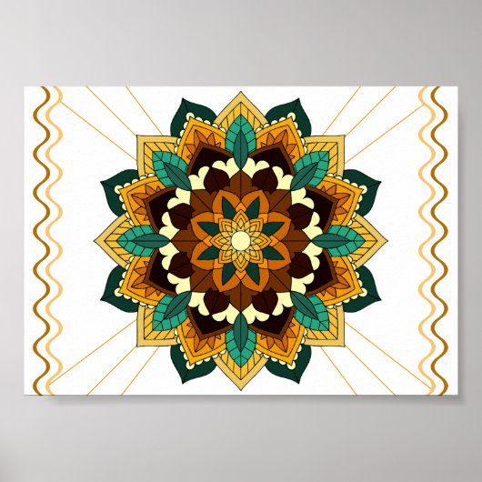 Mandala Pattern 02 in geel & tan Poster (Voorkant)