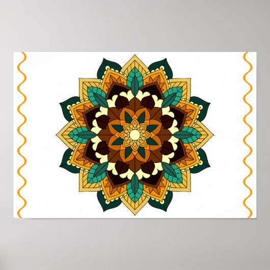 Mandala Pattern 02 in geel & tan Poster (Voorkant)