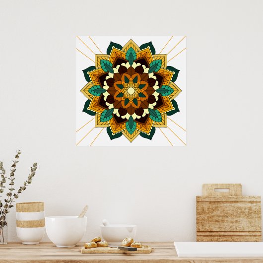 Mandala Pattern 02 in geel & tan Poster (Keuken)