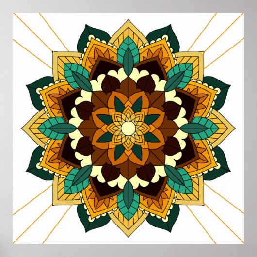 Mandala Pattern 02 in geel & tan Poster (Voorkant)
