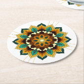 Mandala Pattern 02 in geel & tan Round Paper Coa Ronde Kartonnen Onderzetter (Gebogen)