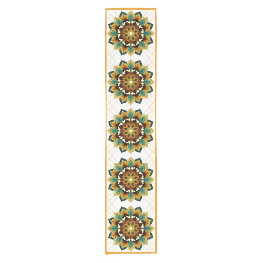 Mandala Pattern 02 in geel & tan Short Table Run Korte Tafelloper (Voorkant)