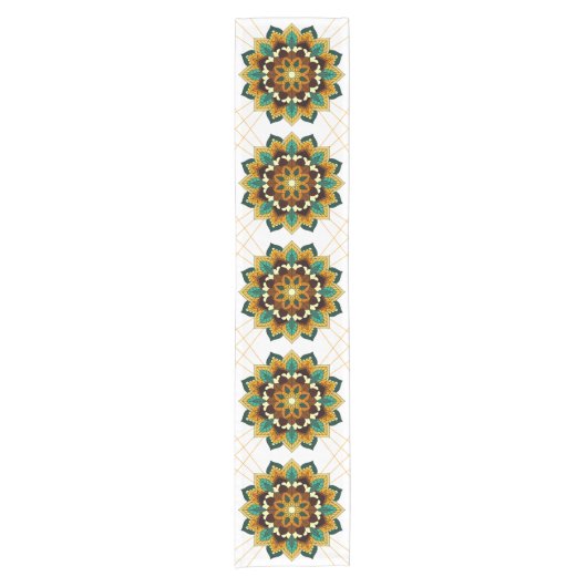 Mandala Pattern 02 in geel & tan Short Table Run Korte Tafelloper (Voorkant)