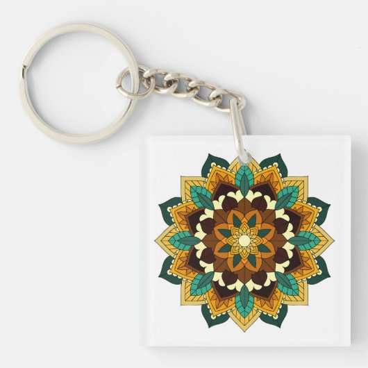 Mandala Pattern 02 in geel & tan Sleutelhanger (voorkant)