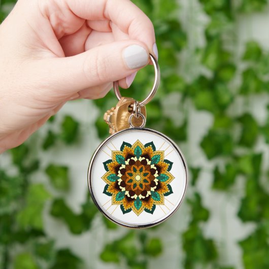 Mandala Pattern 02 in geel & tan Sleutelhanger (Hand)