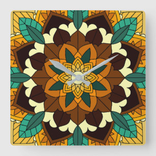 Mandala Pattern 02 in geel & tan Square Wall Clo Vierkante Klok