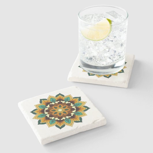 Mandala Pattern 02 in geel & tan Stenen Onderzetter (Zijkant)