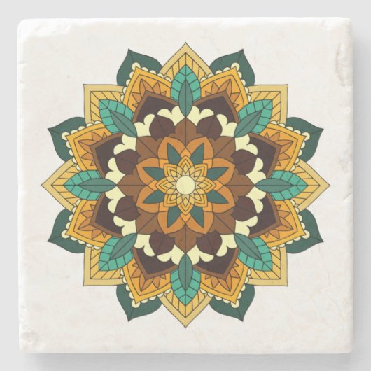 Mandala Pattern 02 in geel & tan Stenen Onderzetter (Voorkant)