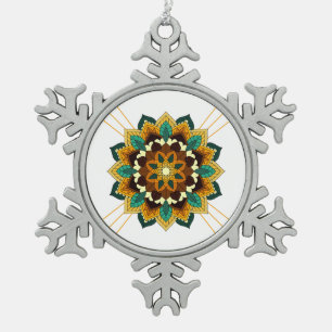 Mandala Pattern 02 in geel & tan Tin Sneeuwvlok Ornament