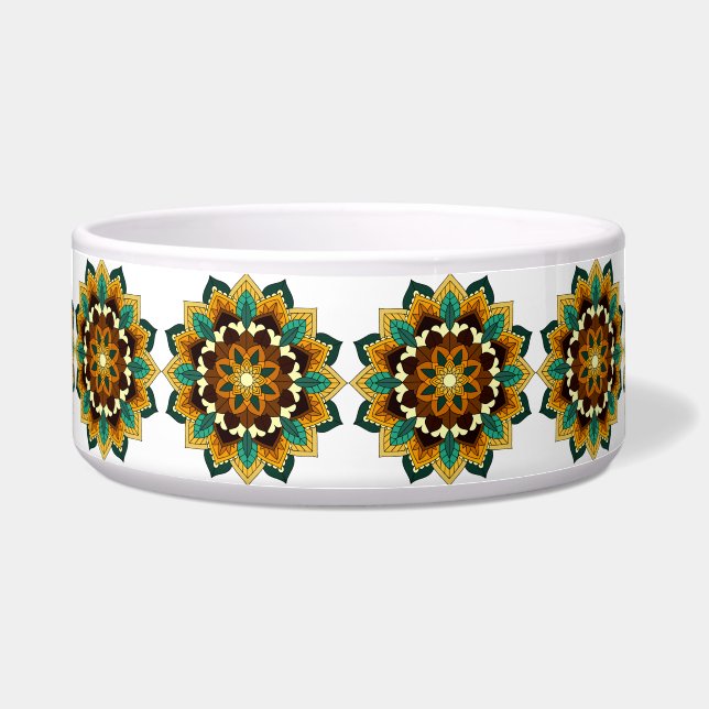 Mandala Pattern 02 in geel & tan Voerbakje (Voorkant)