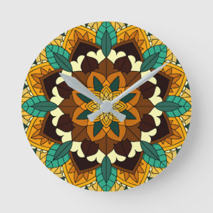 Mandala Pattern 02 in gele & tan Ronde Klok