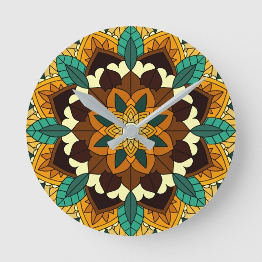 Mandala Pattern 02 in gele & tan Ronde Klok (Voorkant)