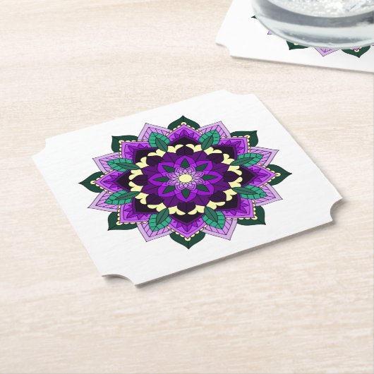 Mandala Pattern 02 in Onderzetter paars papier (Gekanteld)