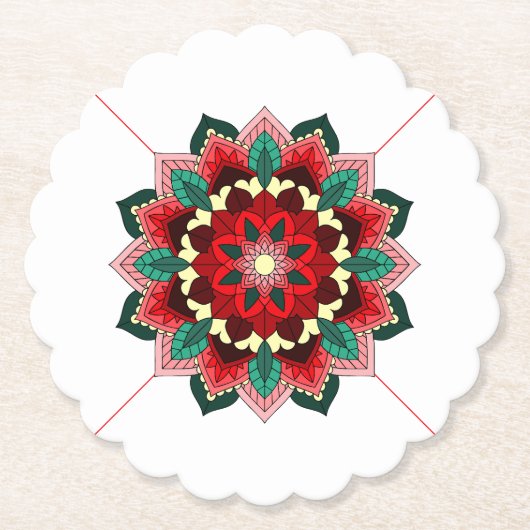 Mandala Pattern 02 in Onderzetter rood papier (Voorkant)