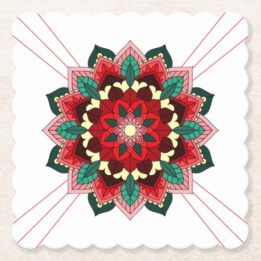 Mandala Pattern 02 in Onderzetter rood papier (Voorkant)