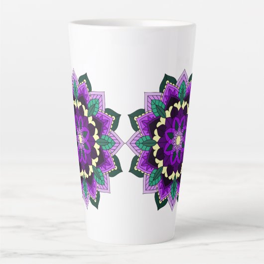 Mandala Pattern 02 in paars Latte Mok (Voorkant)