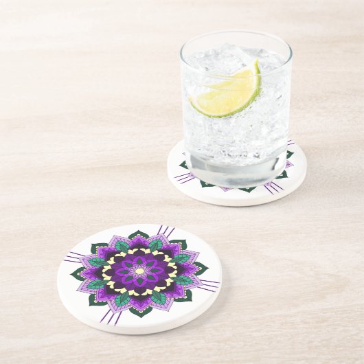 Mandala Pattern 02 in paars Sandstone Onderzetter (Zijkant)
