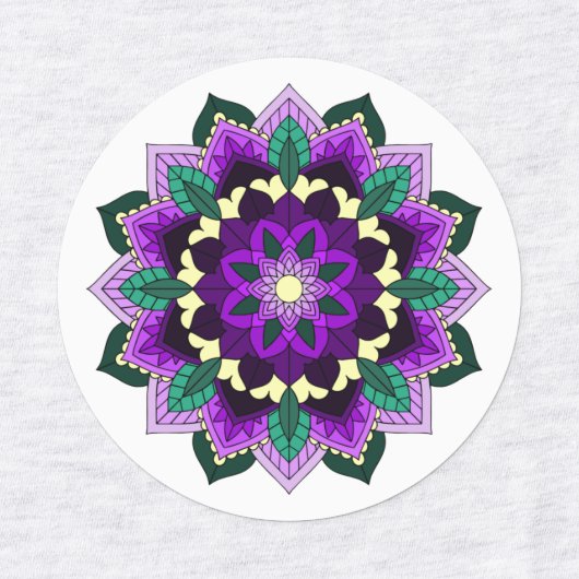 Mandala Pattern 02 in purple, pink, blue & yellow Labels (Design 1)