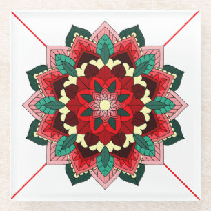 Mandala Pattern 02 in Red Glass Onderzetter