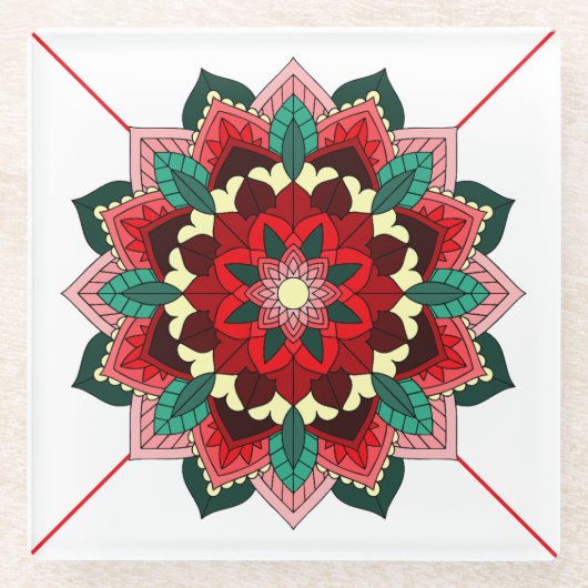 Mandala Pattern 02 in Red Glass Onderzetter (Voorkant)