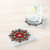 Mandala Pattern 02 in Red Glass Onderzetter (Schuin)