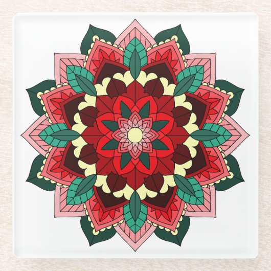 Mandala Pattern 02 in Red Glass Onderzetter (Voorkant)