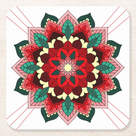 Mandala Pattern 02 in Red Square Paper Onderzetter (Voorkant)