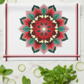 Mandala Pattern 02 in Red Tea Towel Theedoek (Gevouwen)