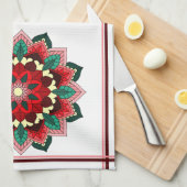 Mandala Pattern 02 in Red Tea Towel Theedoek (Quarter Fold)