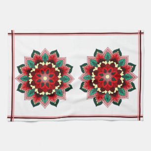 Mandala Pattern 02 in Red Tea Towel Theedoek