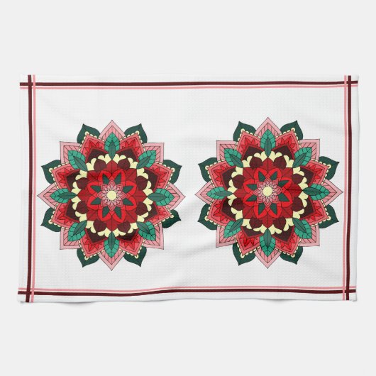 Mandala Pattern 02 in Red Tea Towel Theedoek (Horizontaal)