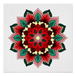 Mandala Pattern 02 in rood Perfect Poster
