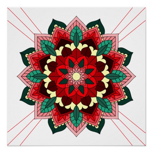 Mandala Pattern 02 in rood Poster (Voorkant)