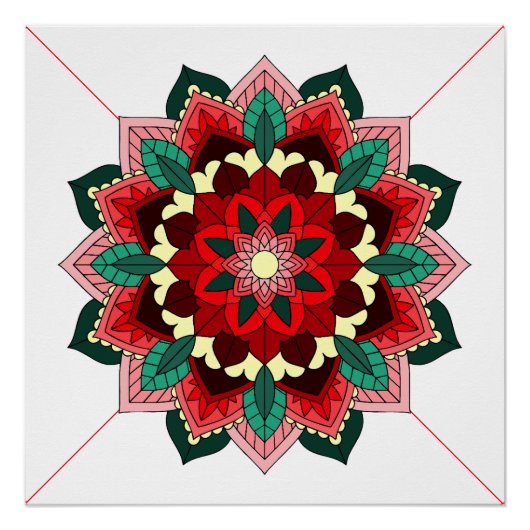 Mandala Pattern 02 in rood Poster (Voorkant)
